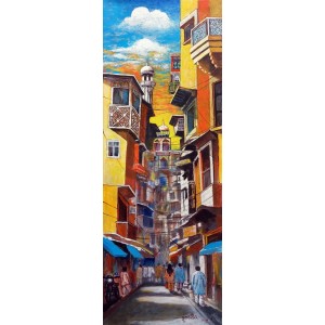 Anwer Sheikh, 12 x 36 Inch, Acrylic on Canvas, Cityscape Painting, AC-ANS-093